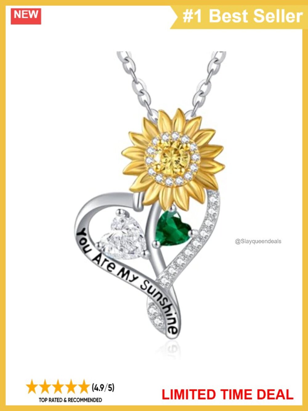 S925 Sterling Silver Sunflower Birthstone Pendant Necklace